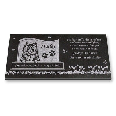 Personalized Cat Memorial - Granite Stone Pet Grave Marker - 6x12 - Marley - image4